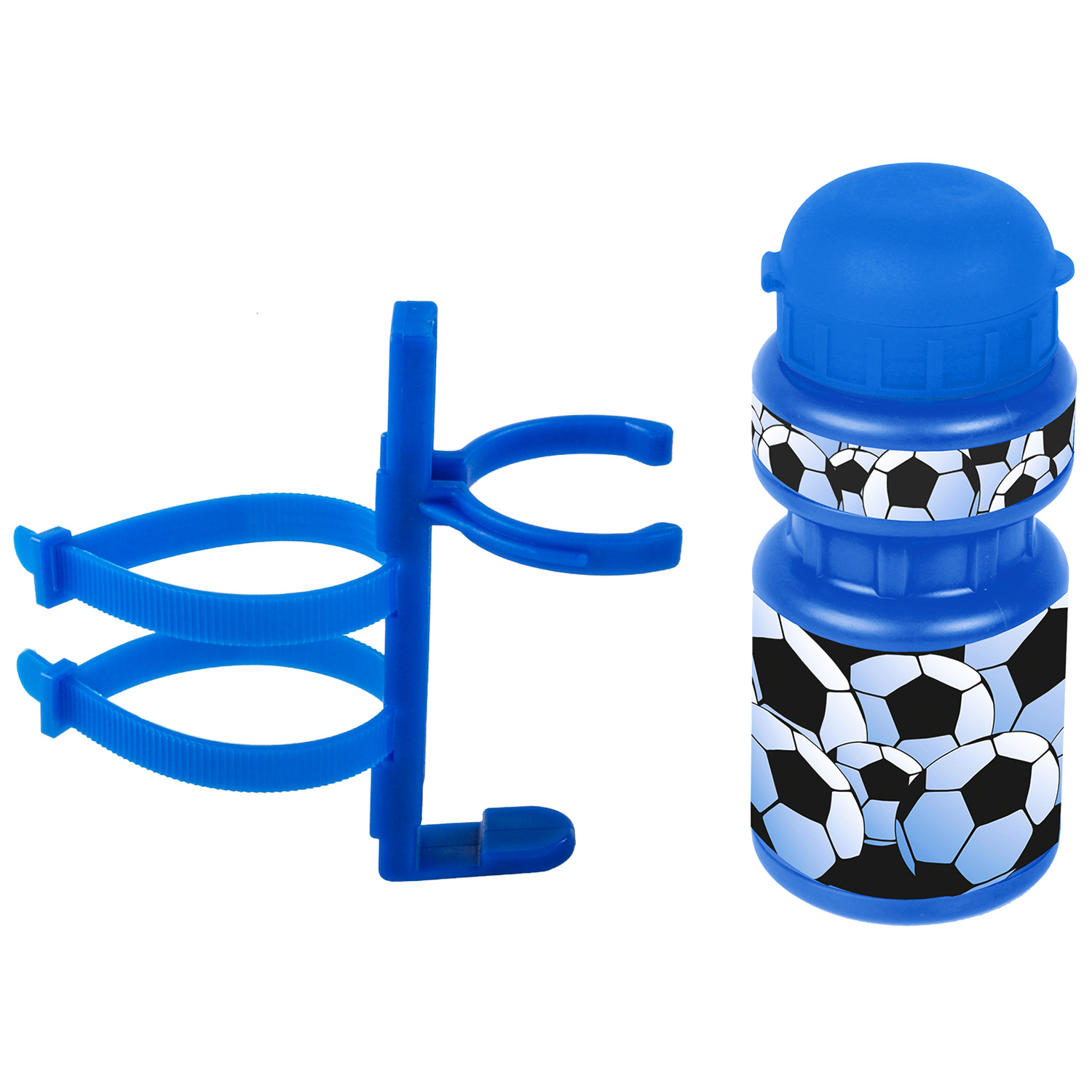 Фляжка VENTURA KIDS детская пластик. 0,3л синяя "футбол"+держ. пластик с универс. крепл.