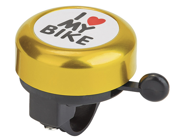 Звонок 45AE-02  "I LOVE MY BIKE" алюм/пластик, чёрно-золотистый
