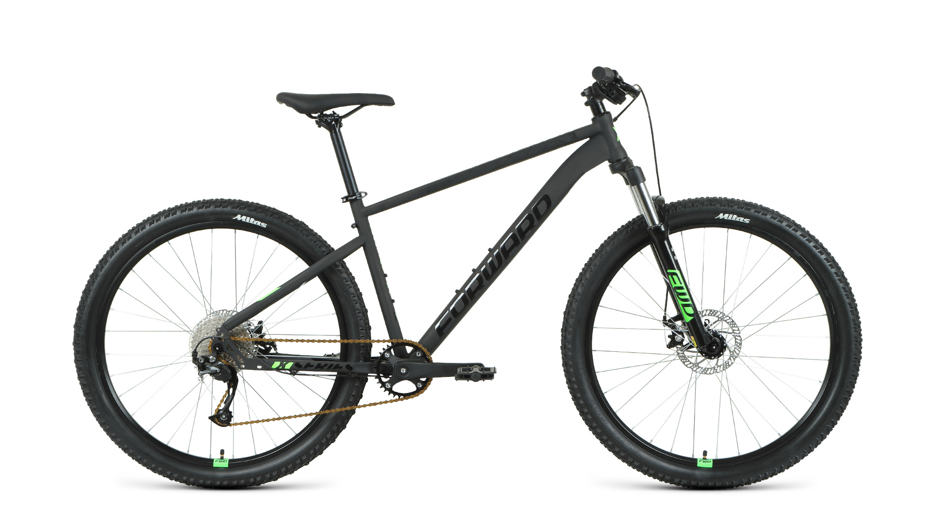 Велосипед 27.5" 19", FORWARD SPORTING 27.5 XX черный матовый/ярко-зеленый